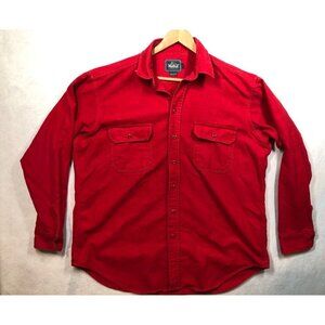 Woolrich Long Sleeve Button Front Shirt Red Cotton Flannel Vtg USA Made Men's XL